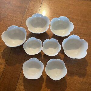 Lot of 8 Vintage White Porcelain Lotus Flower Bowls - 2 Sizes